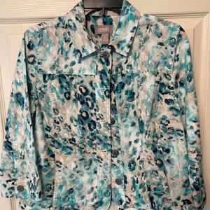 Chicos 3/4 Sleeve Flower Blazer Jacket Cotten Blend Size 1